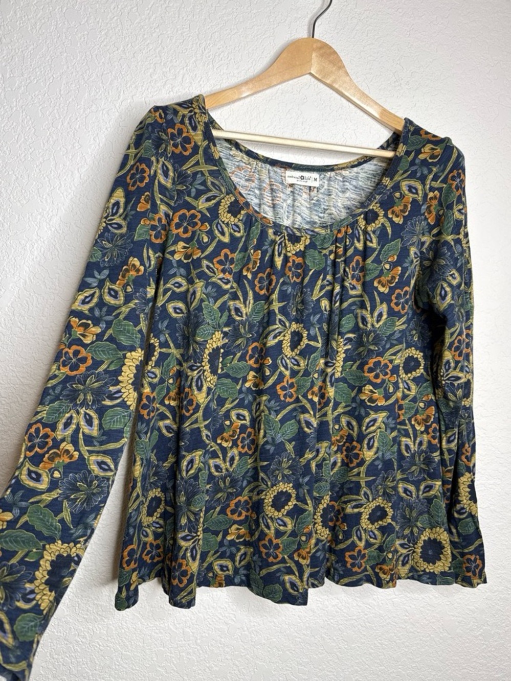 Natural Life Navy Floral Boho Oversized Top Cotton Size M Cottagecore